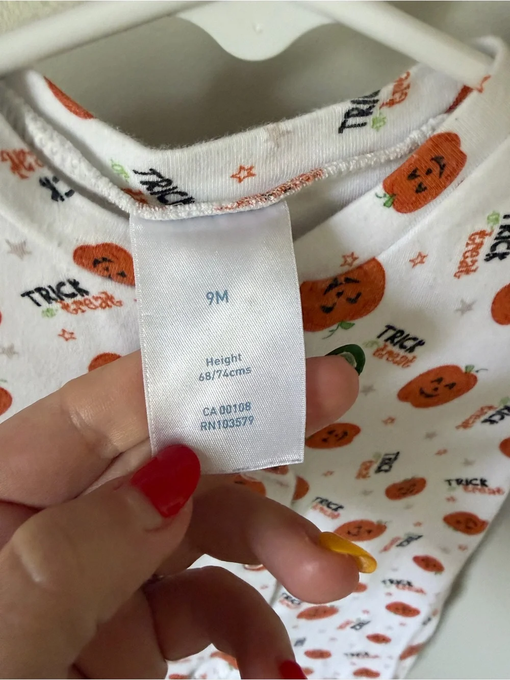 9M White Pumpkin Halloween Footed Snap Cotton Sleeper One-Piece